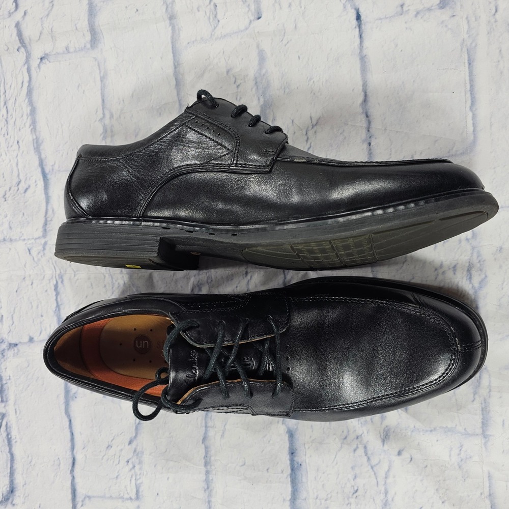 Clarks Unstructured Un.Linden Oxford 10.5 Black Leather Apron Toe Dress Shoes - Picture 7 of 12